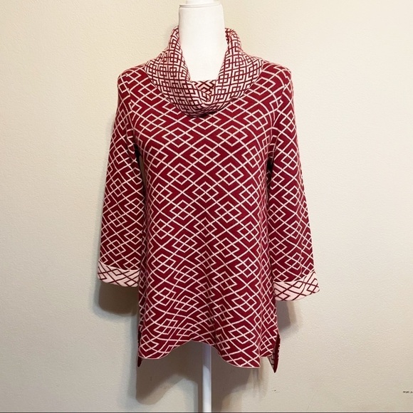 Moth Tops - Moth Alpaca Blend Red Abstract Sweater Tunic Size Small